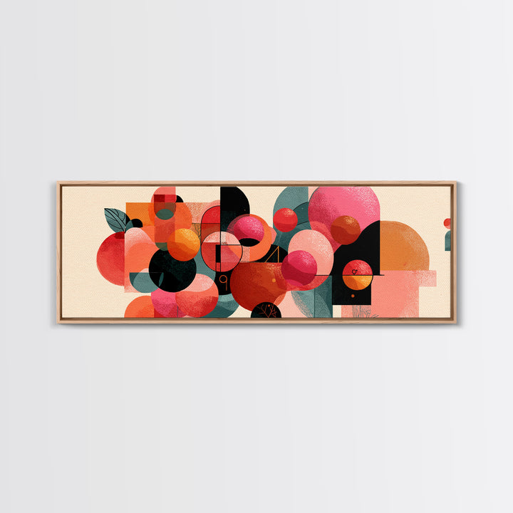 Abstract Citrus Circle Wall Art, Orange Pink Botanical Still Life Poster, Midcentury Modern Geometric Canvas Print Gift Idea