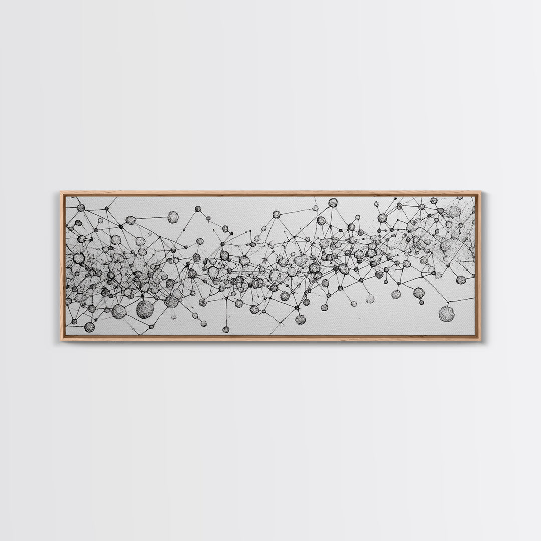 Black White Molecular Network Wall Art, Scientific Abstract Line Poster, Modern Minimalist Office Decor, Canvas Print Gift