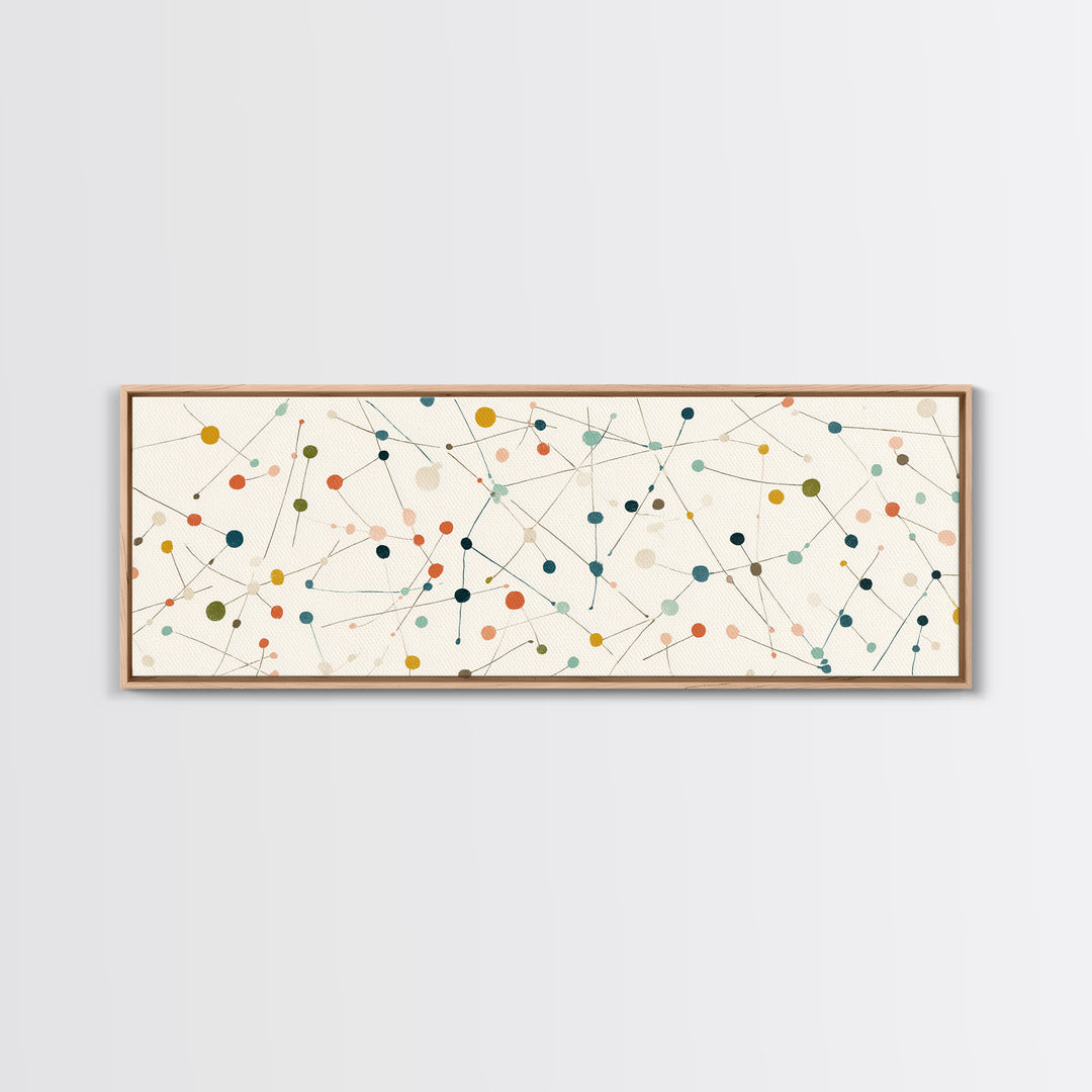 Muted Atomic Dots And Fine Connected Lines Canvas Print, Midcentury Modern Art, Geometric Wall Decor, Scandinavian Poster