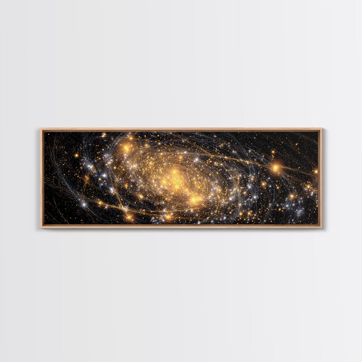 Golden Spiral Galaxy With Star Clusters Canvas Print, Abstract Space Wall Art, Modern Home Decor, Celestial Poster, Large Print