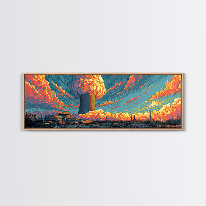 Nuclear Skyline With Orange Cloud Wall Art, Atomic Retro Poster, Midcentury Modern Art, Sci Fi Industrial Wall Decor, Home Office Decor