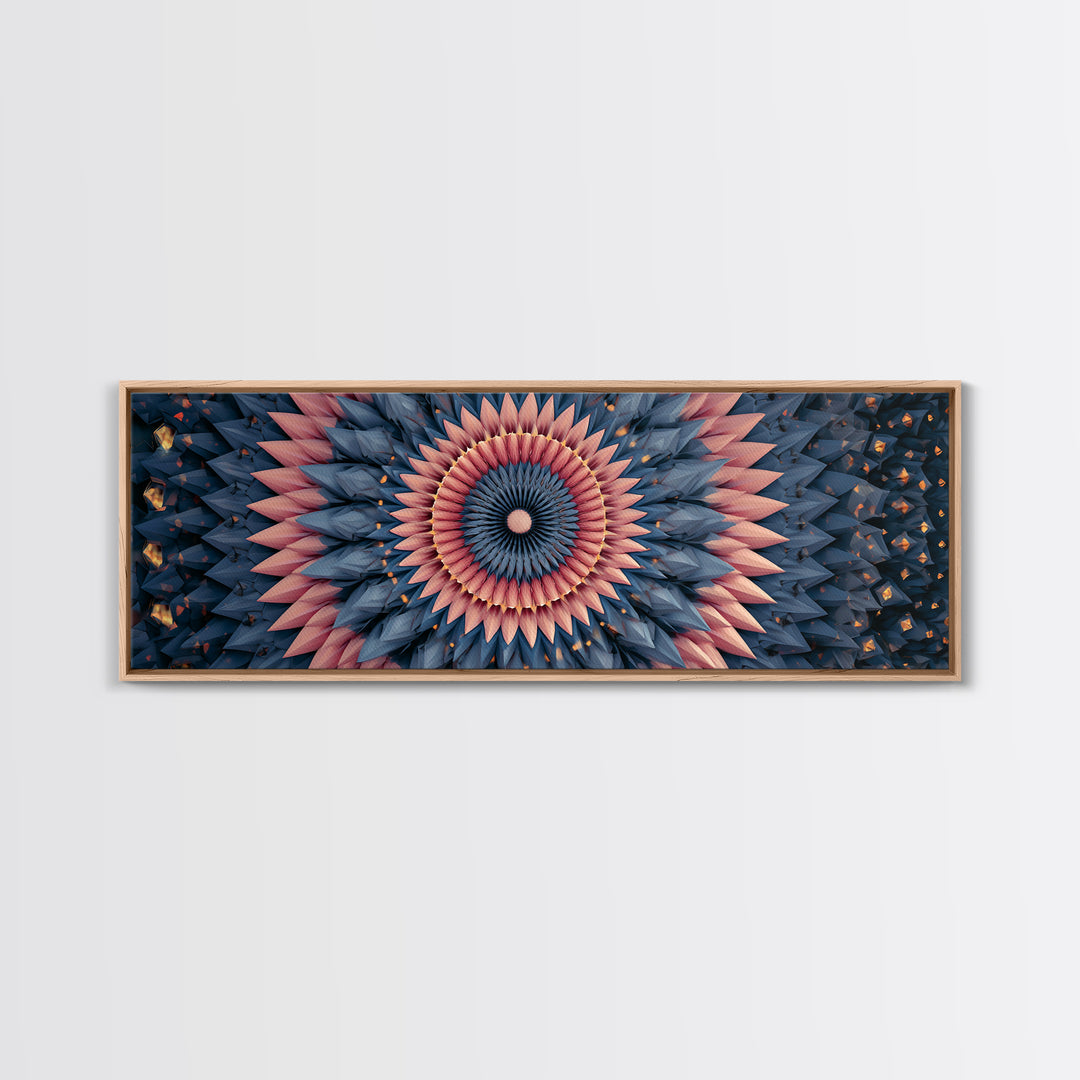 Layered Pink And Navy Geometric Mandala Wall Art, Midcentury Modern Abstract Canvas, Retro MCM Decor, Large Print, Home Decor