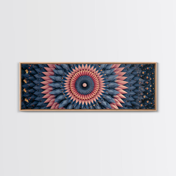 Layered Pink And Navy Geometric Mandala Wall Art, Midcentury Modern Abstract Canvas, Retro MCM Decor, Large Print, Home Decor