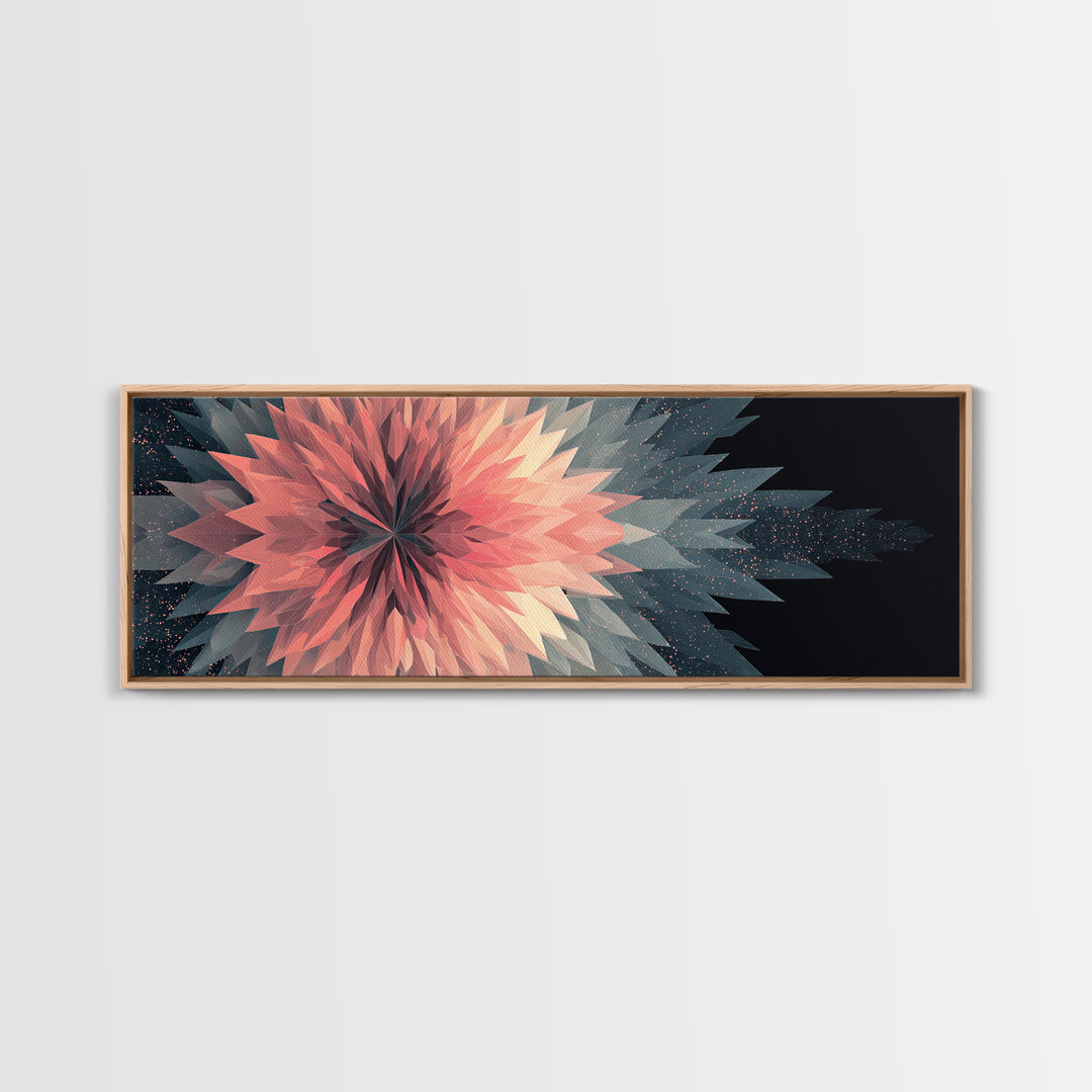 Blush Coral Geometric Flower Canvas Print, Midcentury Modern Wall Art, Abstract Starburst Decor, Large Horizontal Print Gift