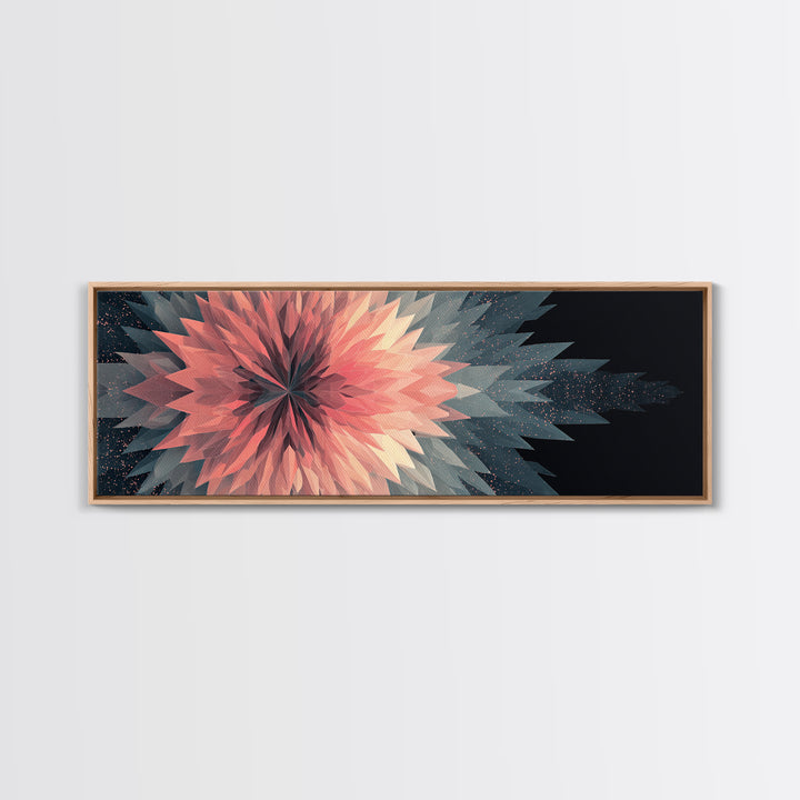 Blush Coral Geometric Flower Canvas Print, Midcentury Modern Wall Art, Abstract Starburst Decor, Large Horizontal Print Gift