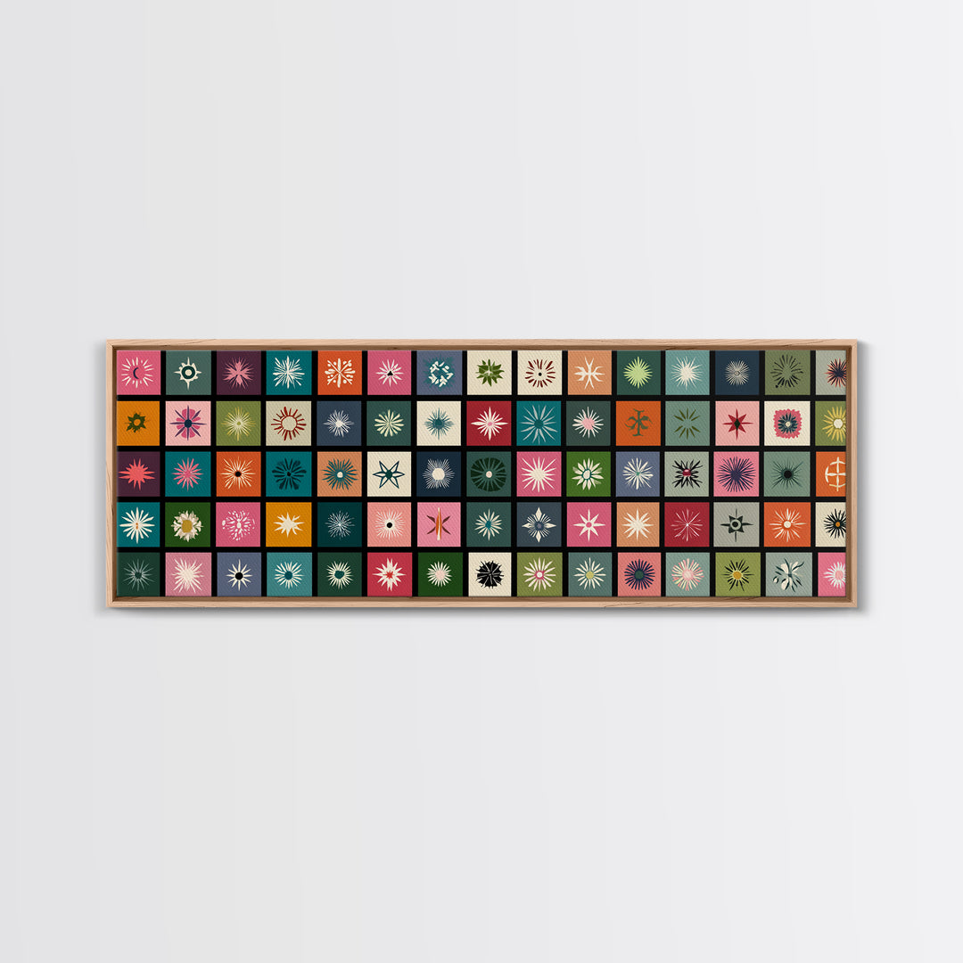 Atomic Starburst Pattern Wall Art, Midcentury Modern Geometric Print, Retro MCM Decor, Colorful Tile Canvas Print, Gallery Wall