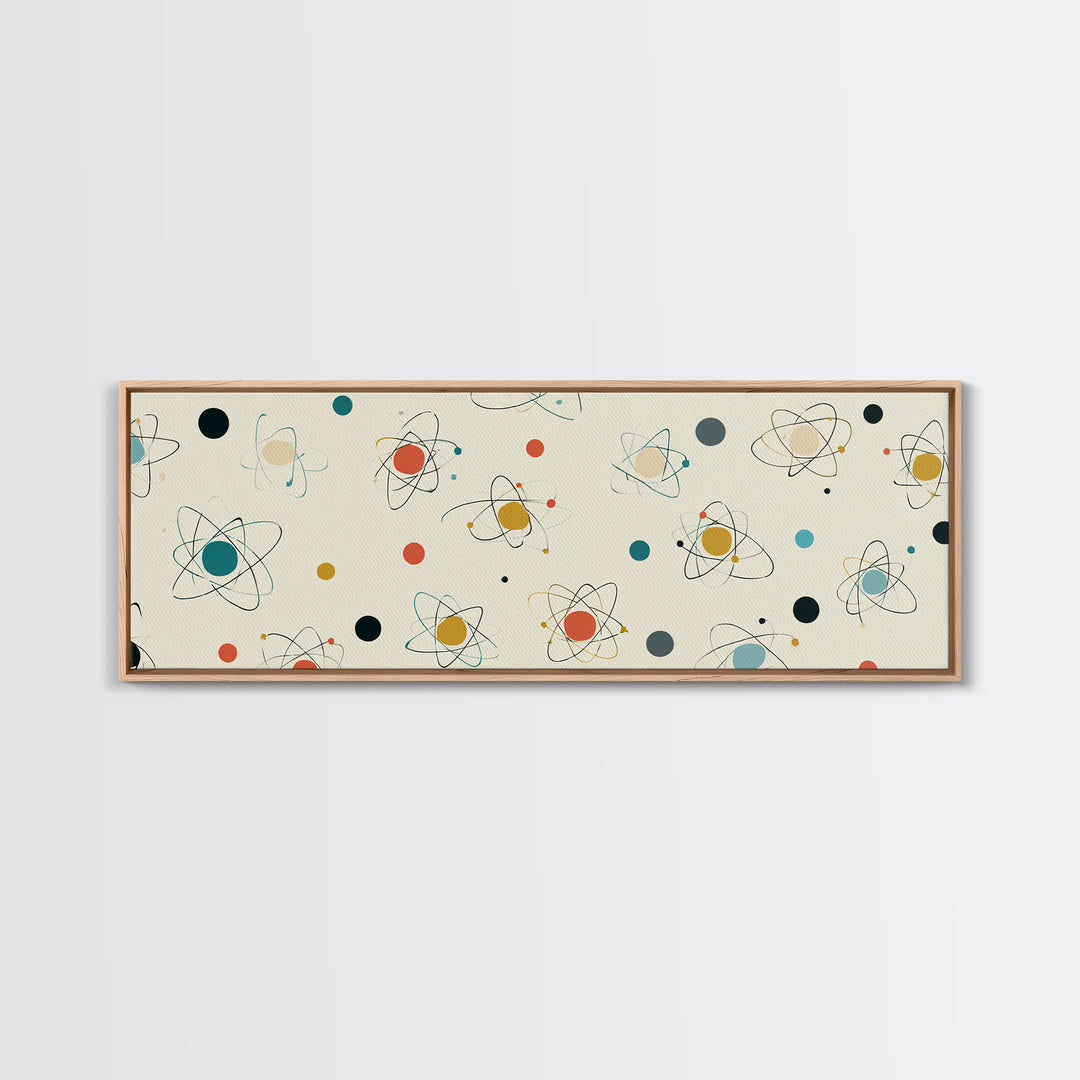 Retro Atom Pattern Canvas Print, Mid Century Modern Wall Decor, Atomic Science Art, Minimal Geometric Poster, MCM Home Decor