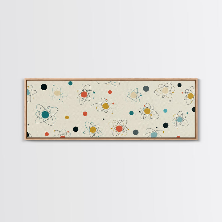 Retro Atom Pattern Canvas Print, Mid Century Modern Wall Decor, Atomic Science Art, Minimal Geometric Poster, MCM Home Decor