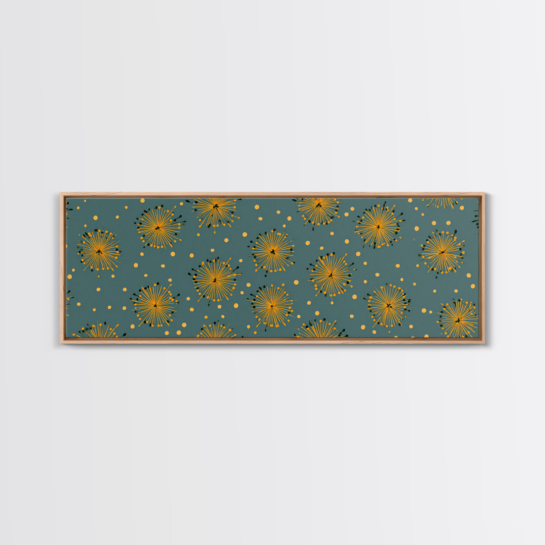 Yellow Starburst Floral Wall Art, Mid Century Modern Print, Retro Atomic Pattern Poster, Teal Kitchen Decor, MCM Art Print