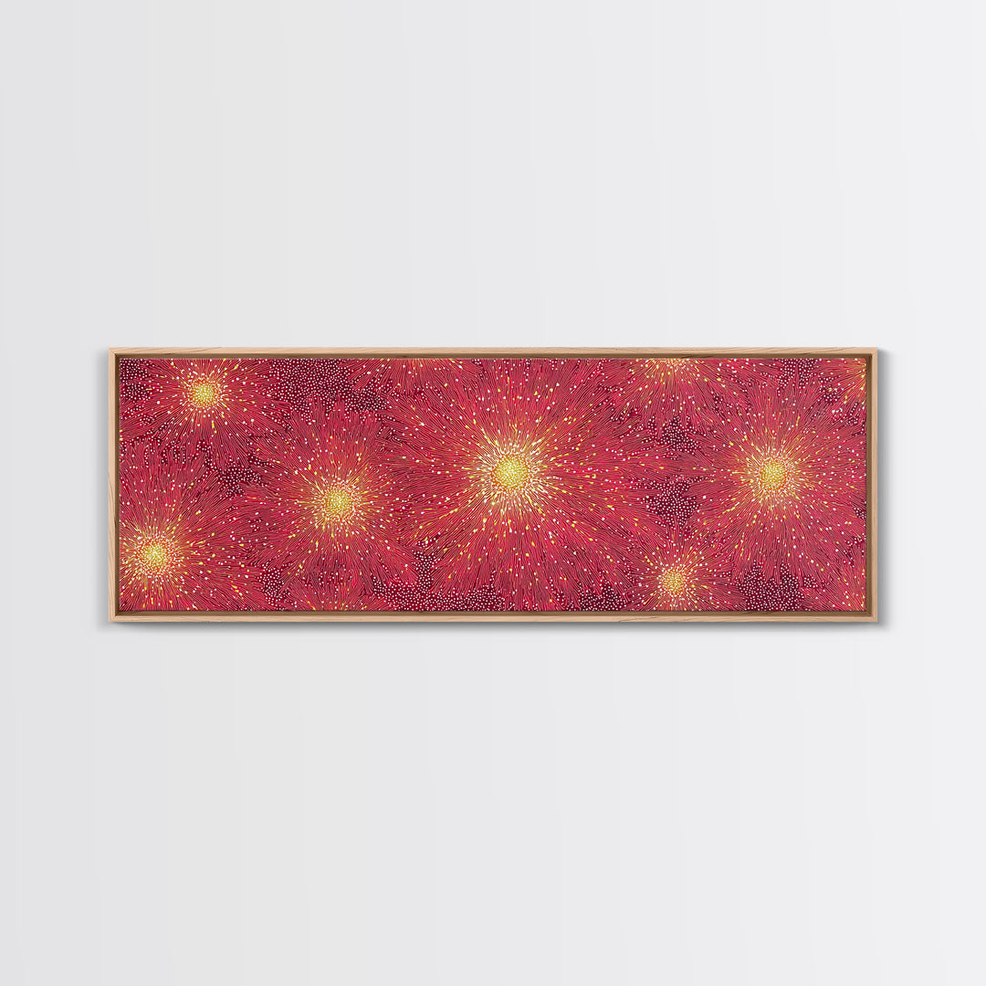Magenta Yellow Burst Framed Canvas Print, Mid Century Modern Wall Art, Bright Abstract Decor, Retro Groovy Home Poster Print