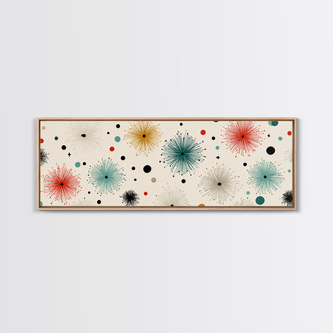 Multicolor Atomic Starburst Wall Art, Mid Century Modern Print, Retro Confetti Pattern Poster, Cream Background MCM Decor