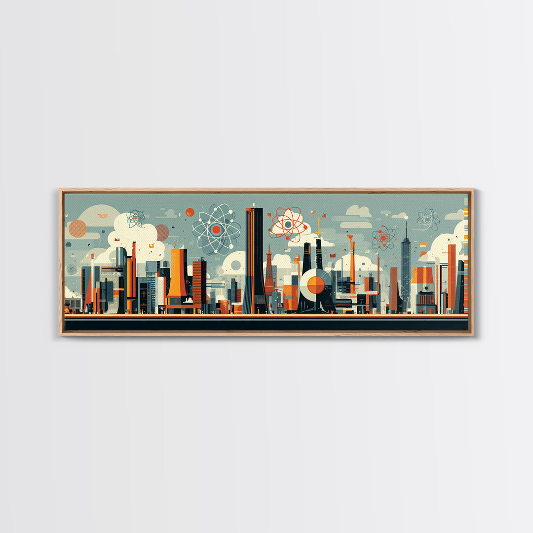 Atomic Midcentury City With Mod Towers Wall Art, Retro Modern Art Print, Geometric Skyline Poster, MCM Home Decor, Canvas Print