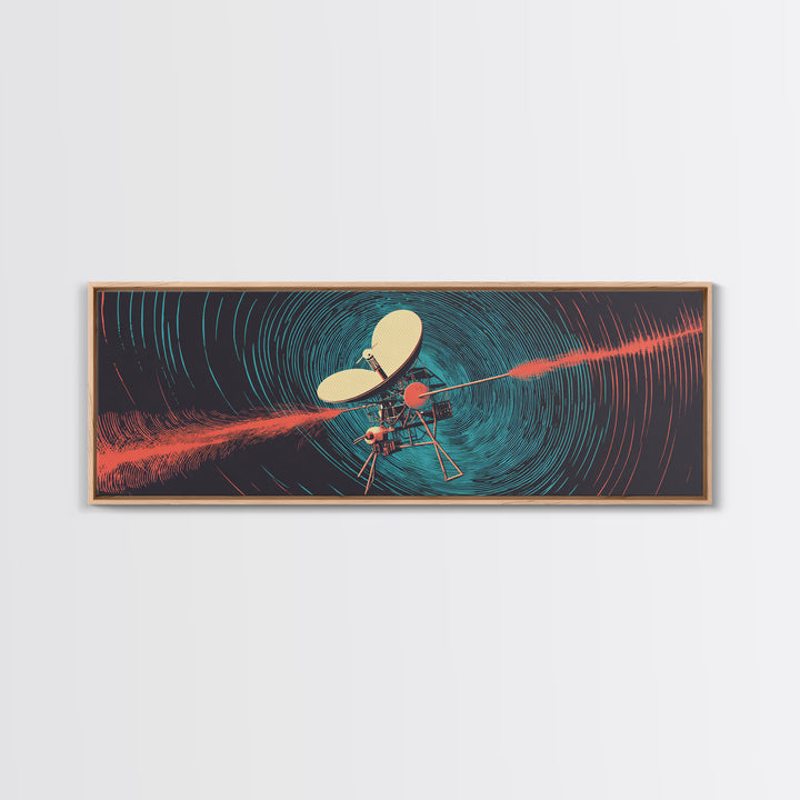 Deep Space Probe Signal Wall Art, Blue Spiral Radio Waves, Retro Sci Fi Poster, Modern Abstract Living Room And Office Decor Print