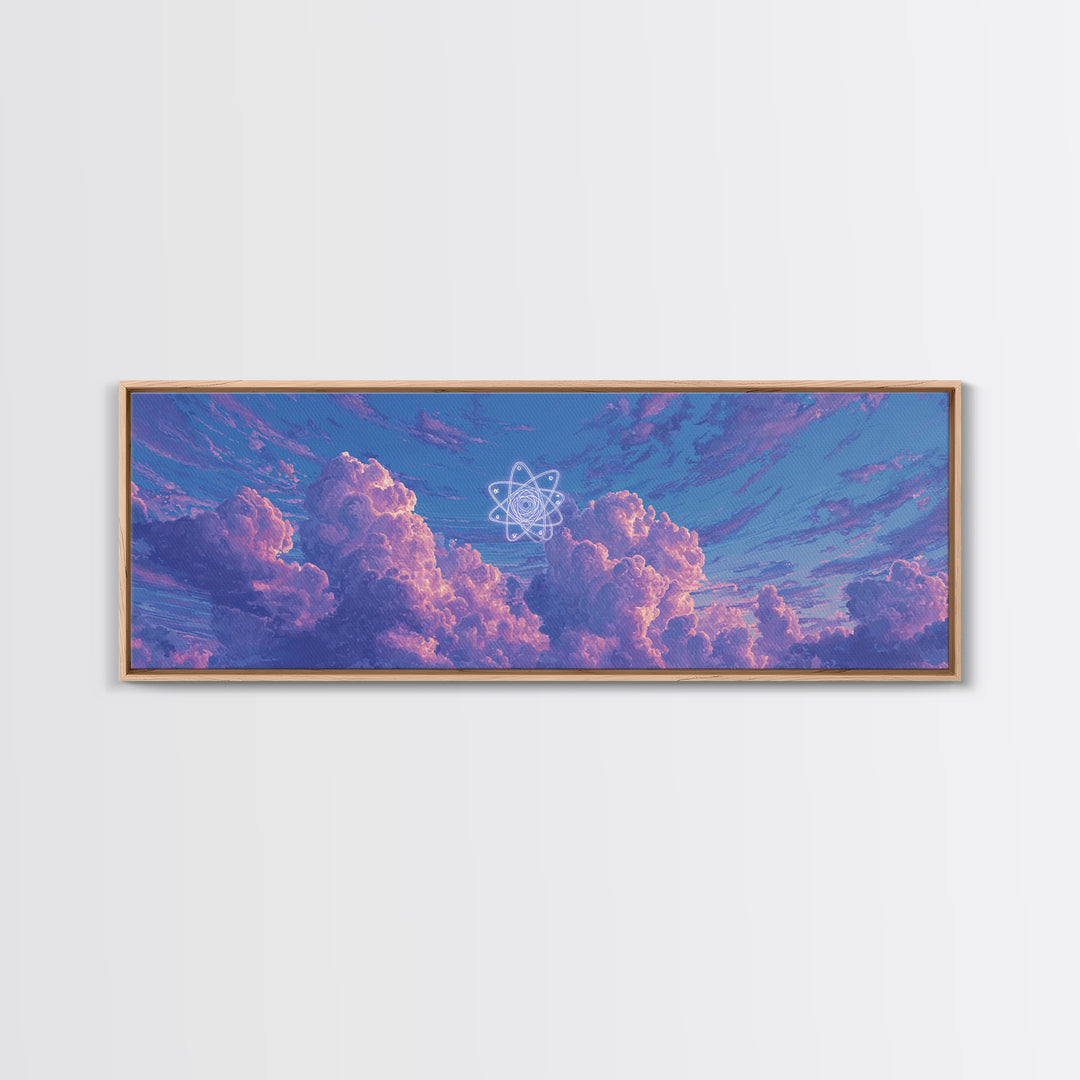 Purple Dream Clouds With Atomic Star Wall Art, Retro Sci Fi Sky Poster, Midcentury Modern Decor, Cosmic Canvas Print, Bedroom Decor