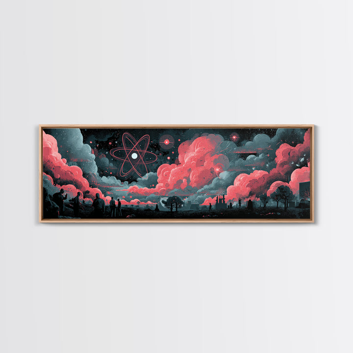 Red Atomic Clouds Over Retro Sci Fi Horizon Wall Art, Midcentury Modern Poster, Space Abstract Art, Moody Office Decor Print