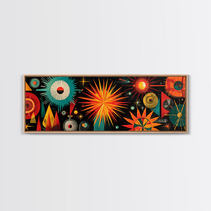 Atomic Starburst Fireworks Wall Art, Midcentury Modern Space Age Print, Retro MCM Canvas For Living Room Decor Poster Gift
