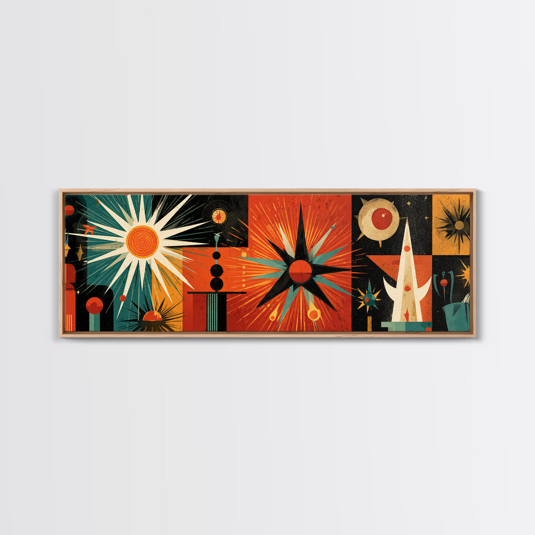 Orange Teal Atomic Sunburst Canvas Print, Midcentury Modern Geometric Space Age Poster, Bold MCM Wall Decor For Office Home