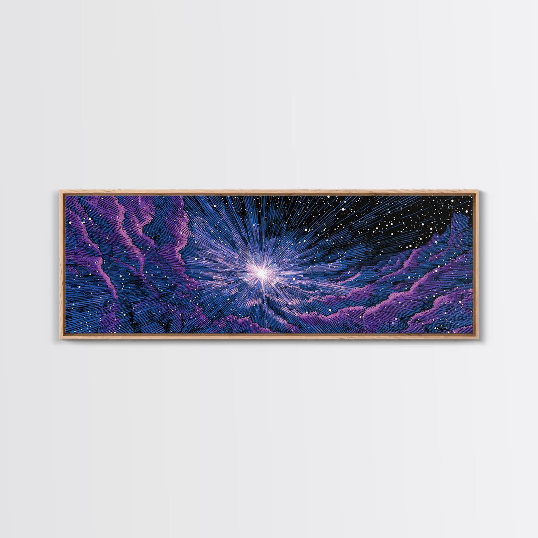 Purple Blue Cosmic Starfield Wall Art, Modern Abstract Space Canvas, Retro Sci Fi Digital Print For Bedroom Decor Poster