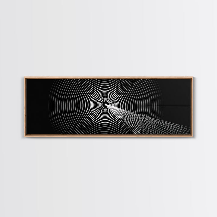 Black White Concentric Tunnel Wall Art, Modern Op Art Line Print, Minimal Geometric Canvas For Office And Game Room Decor