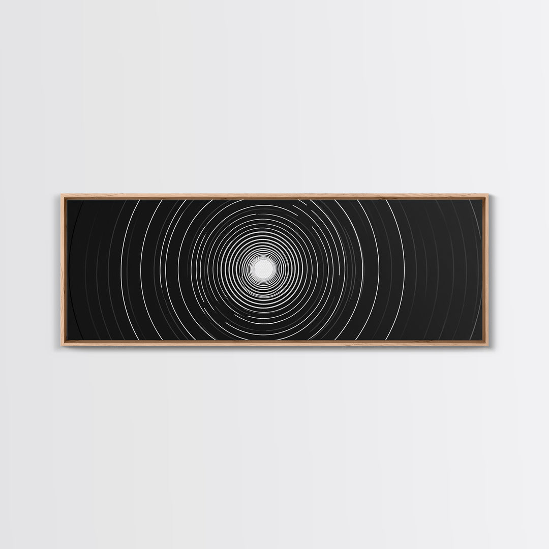 White Light Concentric Circle Canvas Print, Black Modern Op Art Wall Decor, Minimal Geometric Poster For Home Office Space