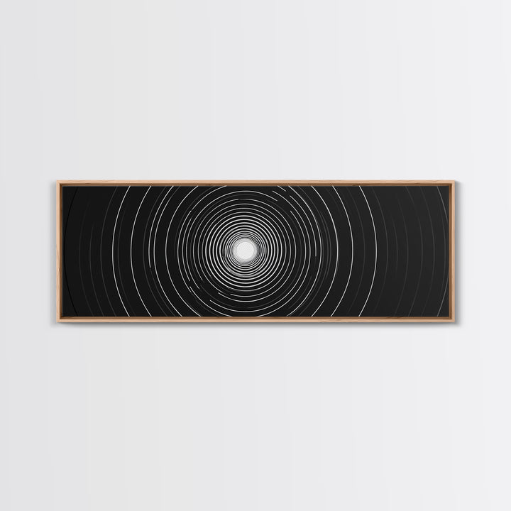 White Light Concentric Circle Canvas Print, Black Modern Op Art Wall Decor, Minimal Geometric Poster For Home Office Space