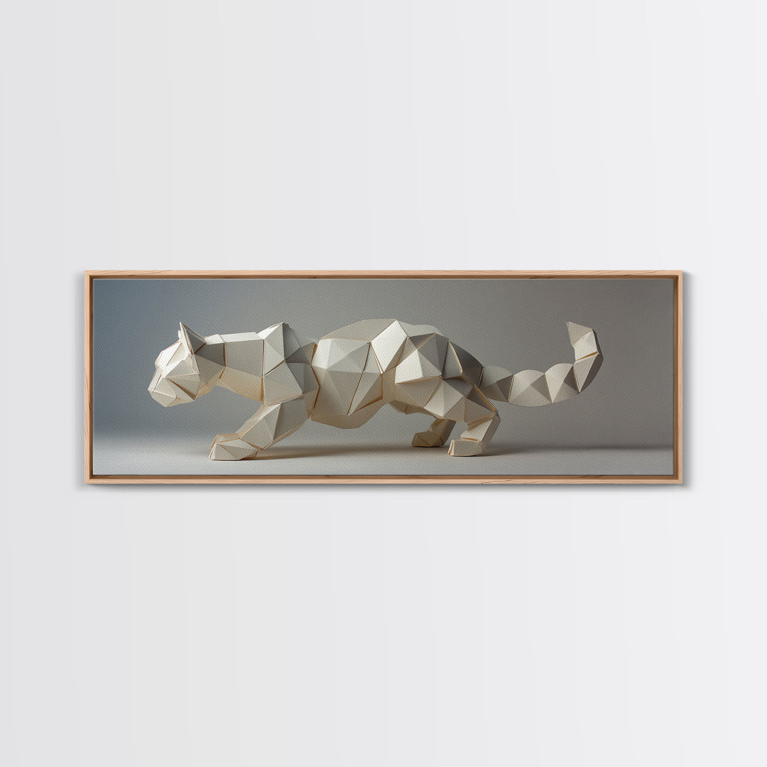 Faceted Low Poly Wild Cat Wall Art, Midcentury Modern Art Print, Minimalist Animal Decor, Abstract MCM Home Decor Gift For Living Room