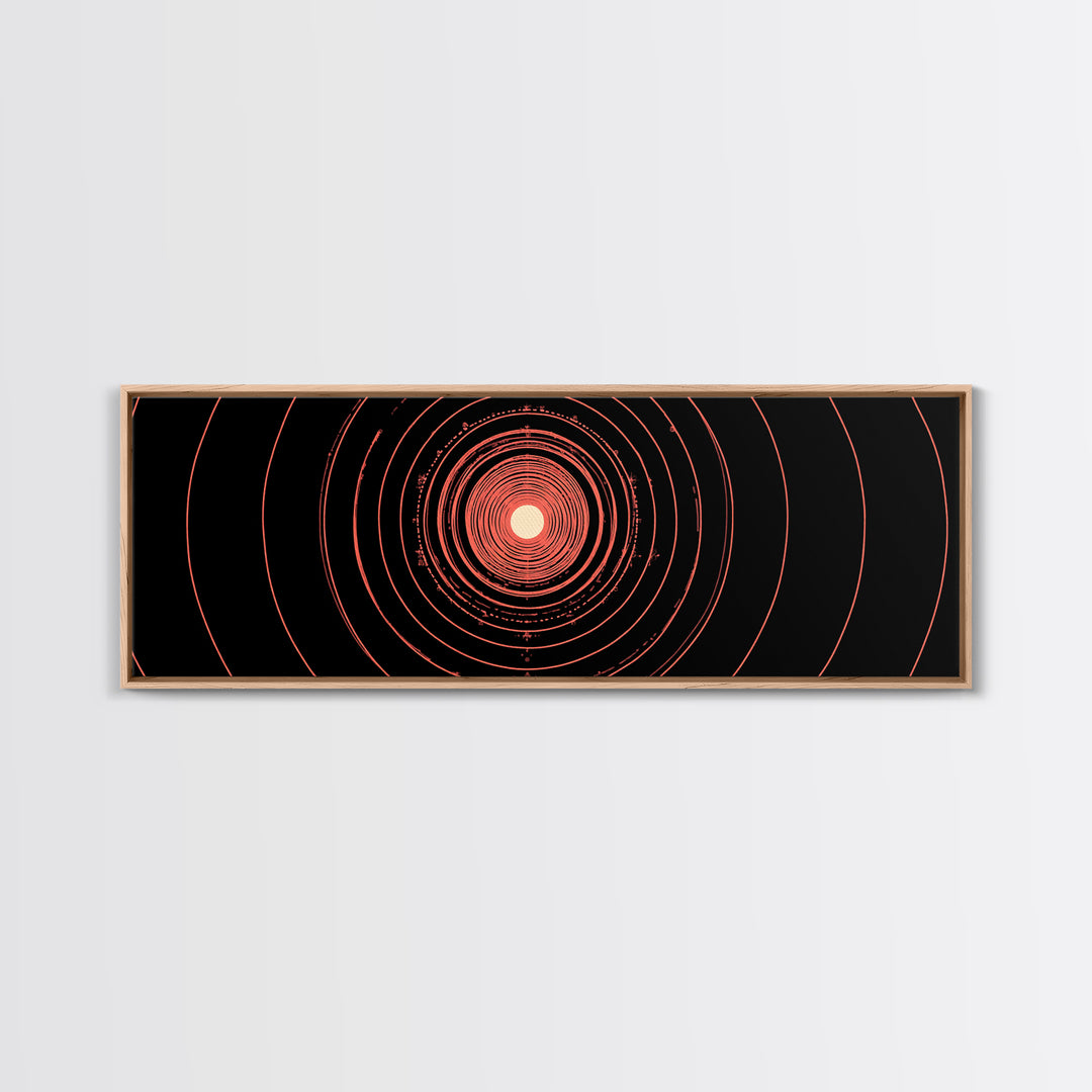 Orange Red Concentric Circle Wall Art, Modern Abstract Op Art Print, Cosmic Retro Minimal Poster For Bedroom Gallery Decor