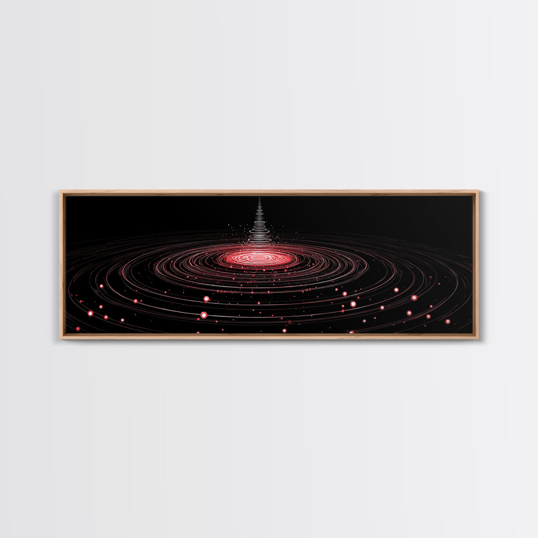 Red Orbital Light Rings In Black Space Canvas Print, Futuristic Abstract Art, Modern Wall Decor, Retro Sci Fi Poster, Digital Art Print