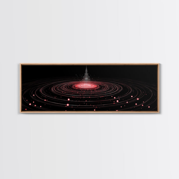 Red Orbital Light Rings In Black Space Canvas Print, Futuristic Abstract Art, Modern Wall Decor, Retro Sci Fi Poster, Digital Art Print