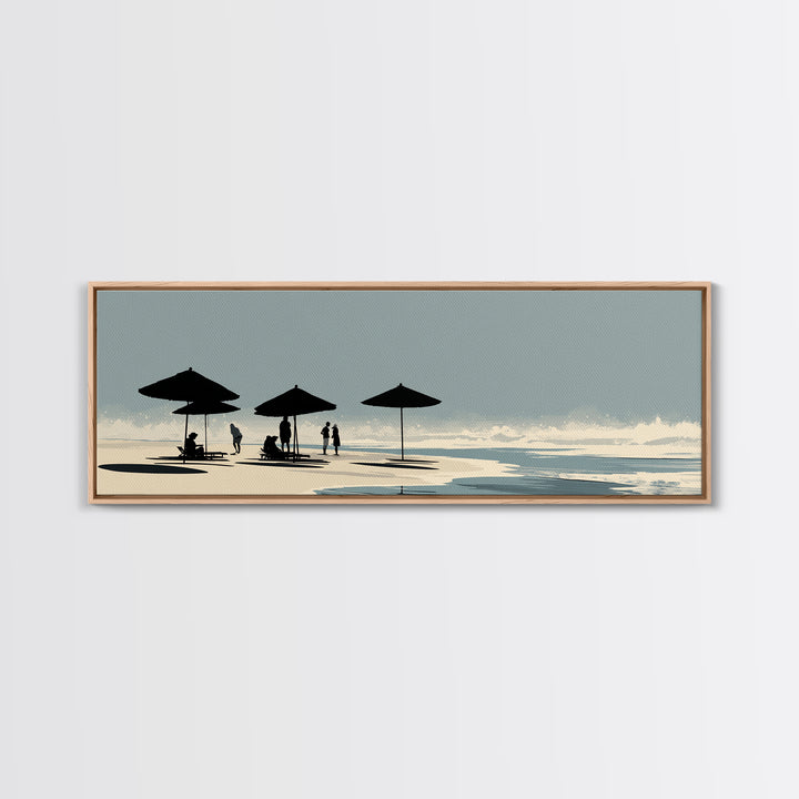 Minimal Beach Umbrella Silhouettes Canvas Print, Coastal Wall Art, Scandinavian Modern Decor, Neutral Living Room Art, Office Decor