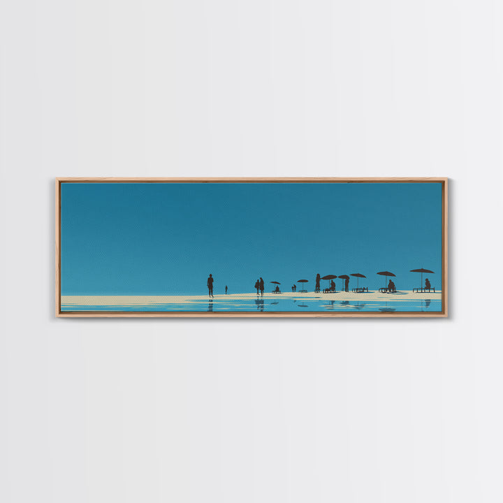 Minimal Blue Beach Horizon With Tiny Figures Wall Art, Coastal Landscape Print, Modern Wall Decor, Scandinavian Print, Large Prints