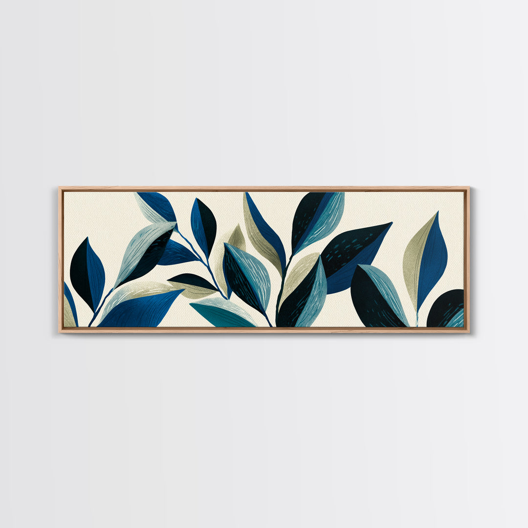 Blue Botanical Branches On Cream Wall Art, Minimalist Nature Print, Midcentury Modern Decor, Scandinavian Home Art Poster