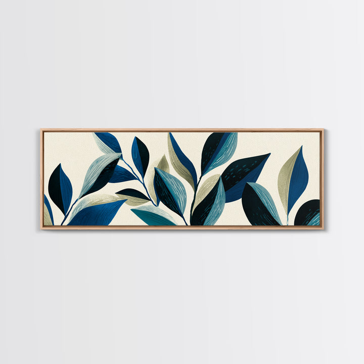 Blue Botanical Branches On Cream Wall Art, Minimalist Nature Print, Midcentury Modern Decor, Scandinavian Home Art Poster