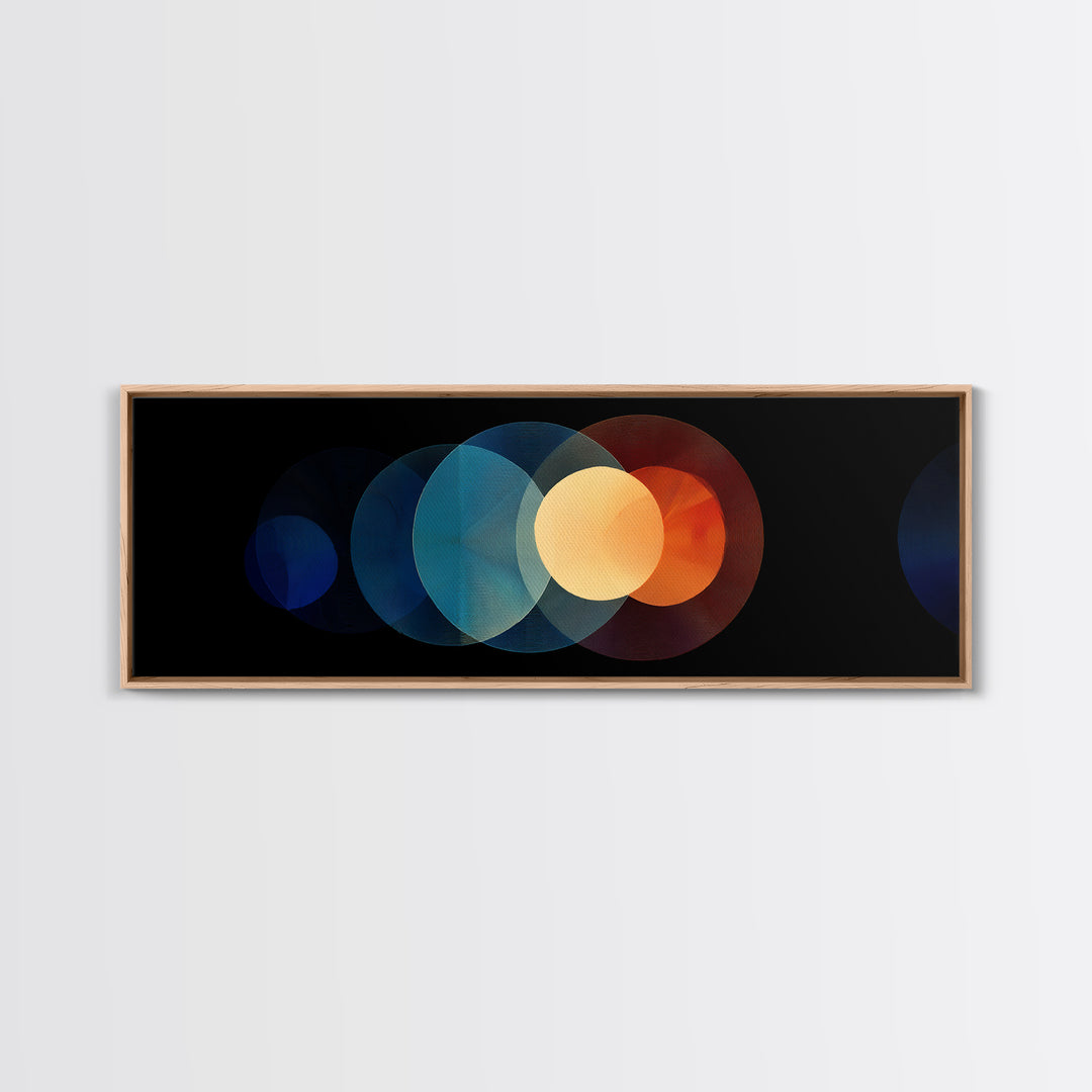 Overlapping Retro Circle Abstract Wall Art, Midcentury Modern Geometric Print, Orange Blue Black Decor, Atomic Canvas Art