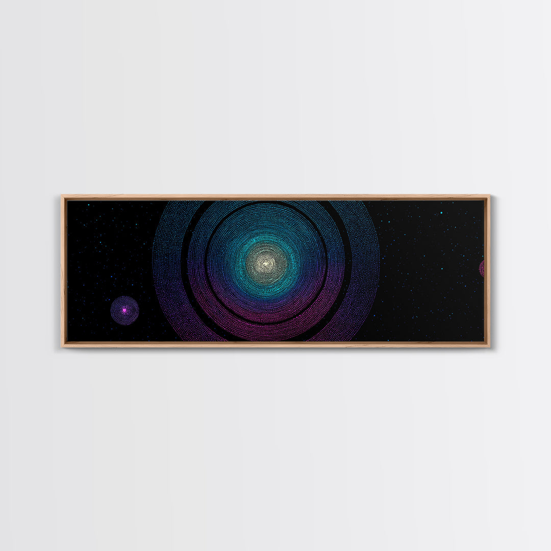 Glowing Nebula Mandala Canvas Print, Midcentury Modern Space Wall Art, Blue Purple Cosmic Decor, Geometric Star Poster Art