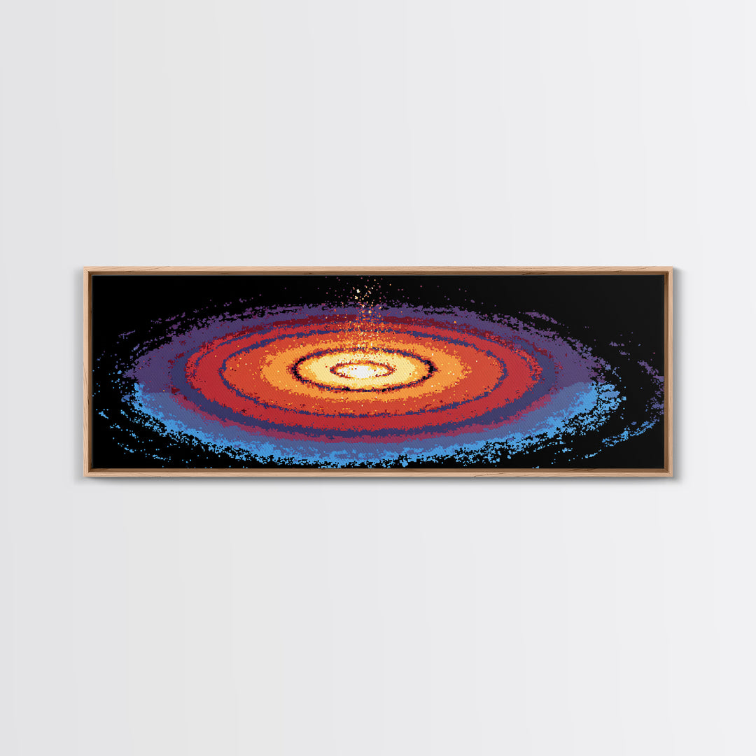 Orange Blue Spiral Galaxy Wall Art, Midcentury Modern Space Abstract Print, Cosmic Retro Decor, Large Canvas Statement Art