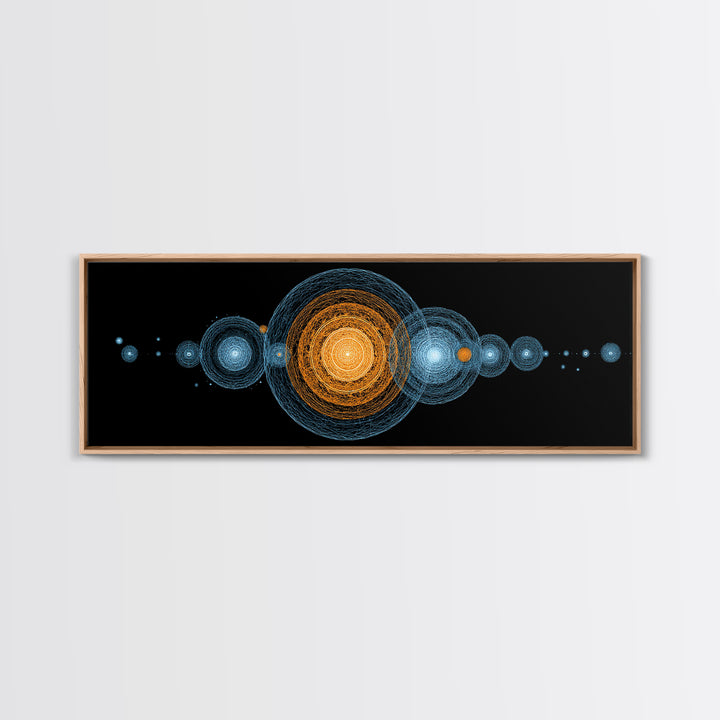 Planetary Orbit Circle Canvas Print, Midcentury Modern Space Wall Art, Blue Orange Geometric Decor, Atomic Abstract Poster