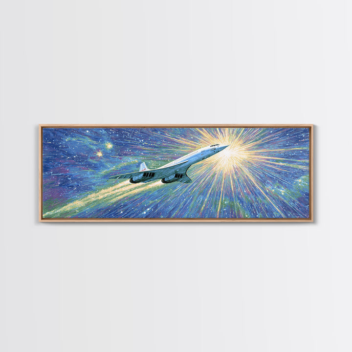 Supersonic Jet In Cosmic Starburst Canvas Print, Retro Sci Fi Wall Decor, Midcentury Modern Art, Space Poster Gift, Home Office Decor