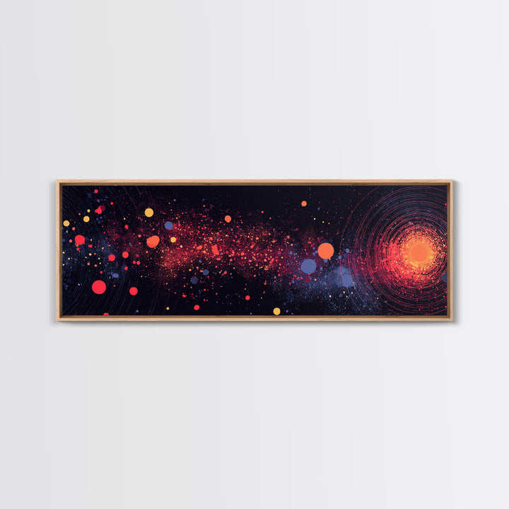 Orange Galaxy Burst With Orbiting Dots Canvas Print, Space Abstract Art, Cosmic Retro Wall Decor, Modern Art Poster, Home Decor