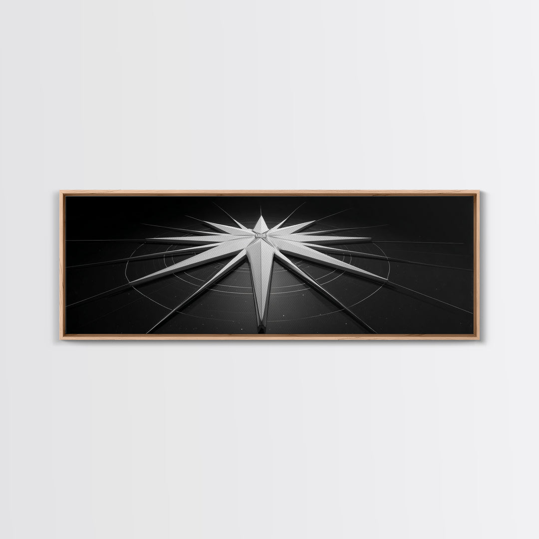 Futuristic White Star Sculpture Canvas Print, Black And White Wall Art, Modern Geometric Decor, Sci Fi Office Poster Gift