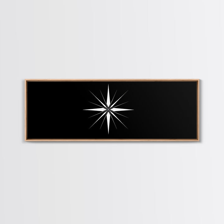 White Atomic Starburst On Black Wall Art, Midcentury Modern Geometric Print, Minimalist Retro Wall Decor, MCM Home Office Art