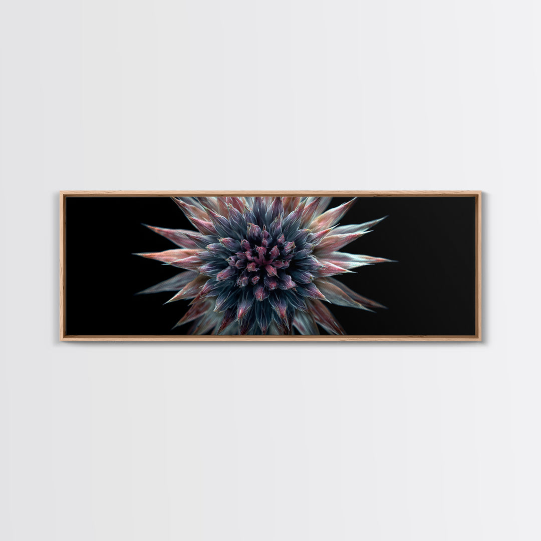 Dark Metallic Spiked Floral Bloom Framed Canvas Print, Modern Abstract Art, Black Wall Art, Statement Wall Decor For Living Room