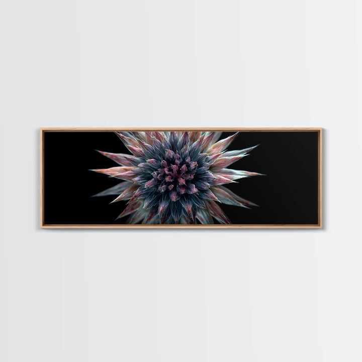 Dark Metallic Spiked Floral Bloom Framed Canvas Print, Modern Abstract Art, Black Wall Art, Statement Wall Decor For Living Room