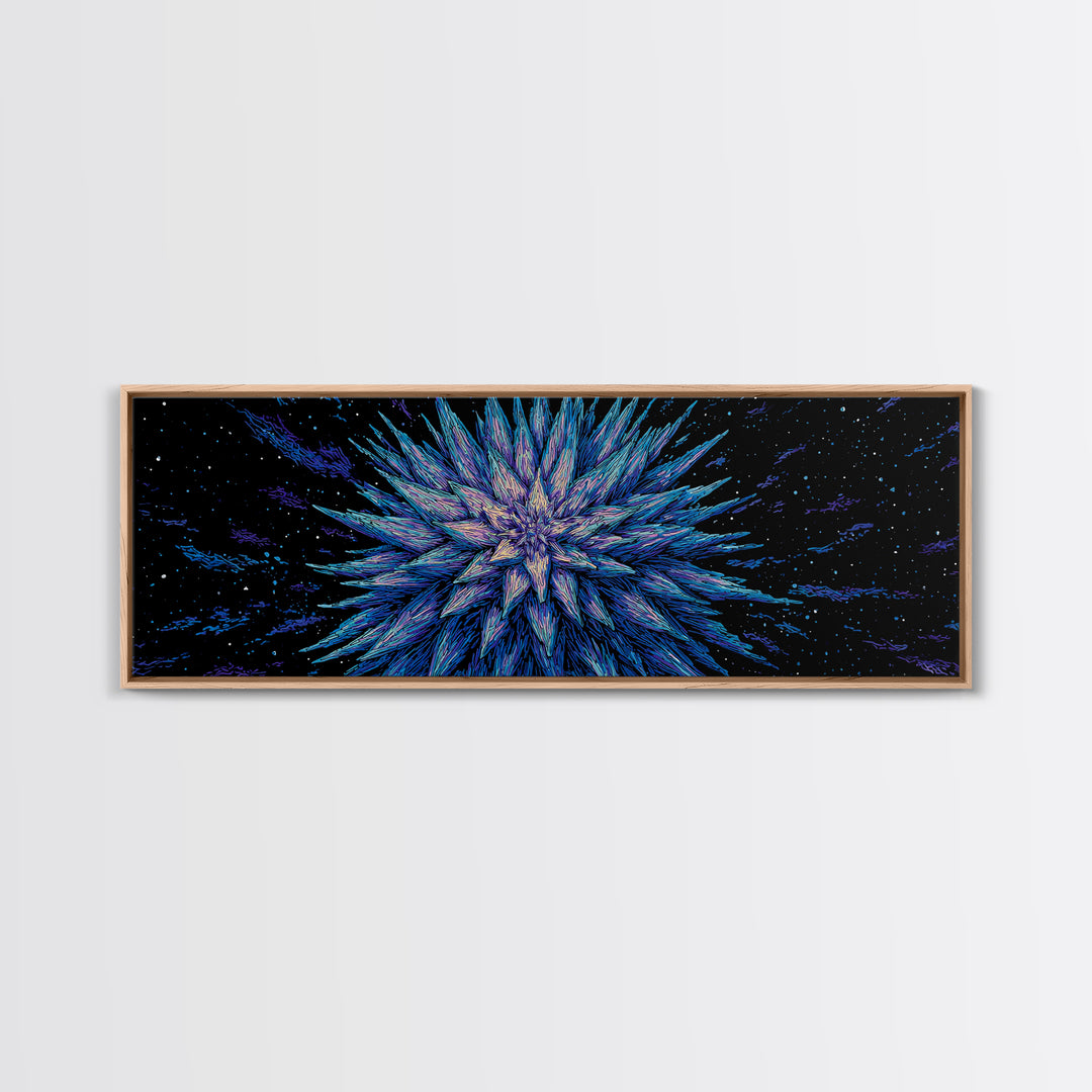 Electric Blue Crystal Explosion Canvas Print, Modern Abstract Art, Cosmic Retro Wall Art, Large Sci Fi Retro Art, Office Decor