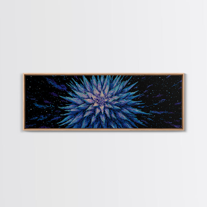 Electric Blue Crystal Explosion Canvas Print, Modern Abstract Art, Cosmic Retro Wall Art, Large Sci Fi Retro Art, Office Decor