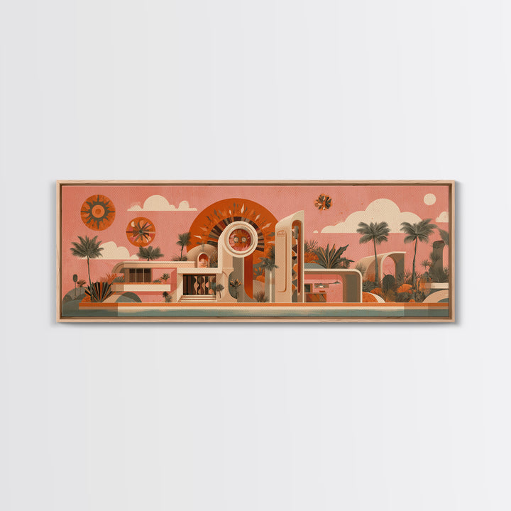 Peach Palm Springs Desert House Canvas Print, Midcentury Modern Wall Art, Retro Architecture Poster, Orange Home Decor Print