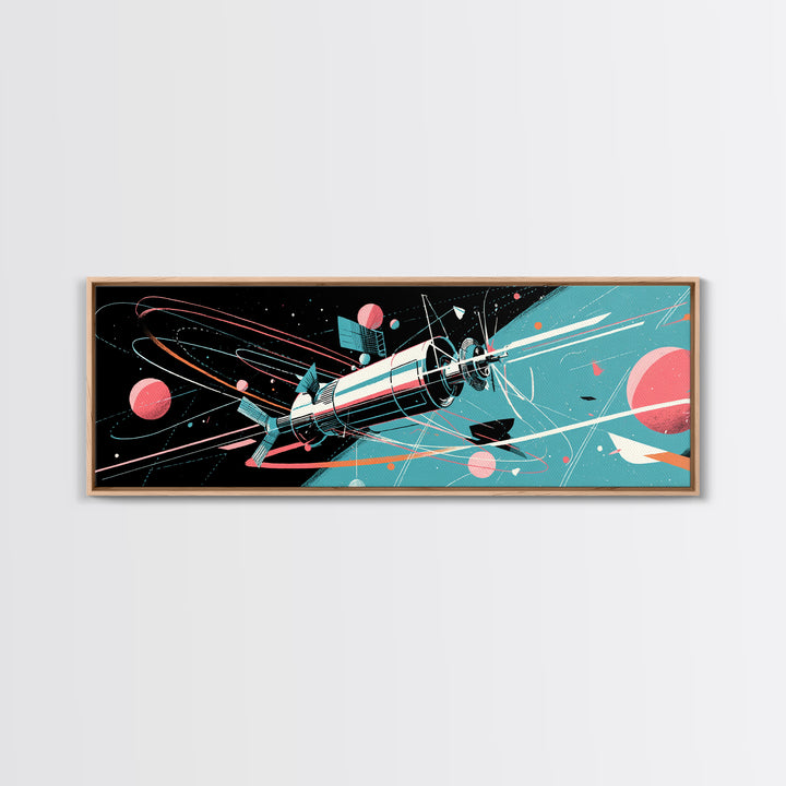Retro Satellite With Pink Planets Wall Art, Midcentury Modern Space Poster, Atomic Sci Fi Decor, MCM Futuristic Print Gift