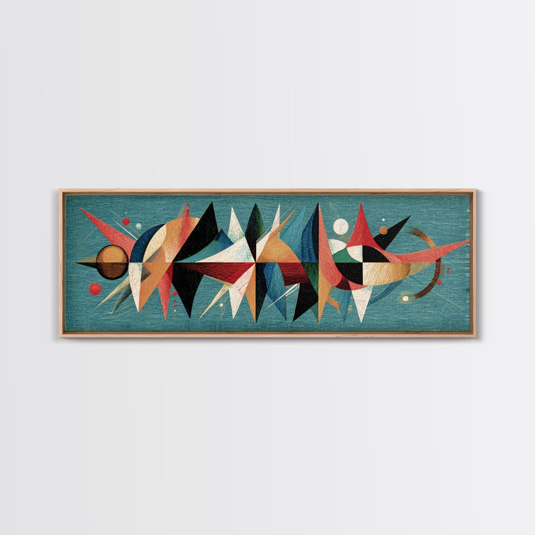 Atomic Abstract Shapes Canvas Print, Teal Midcentury Modern Wall Art, Geometric Retro Poster, Colorful MCM Home Office Decor