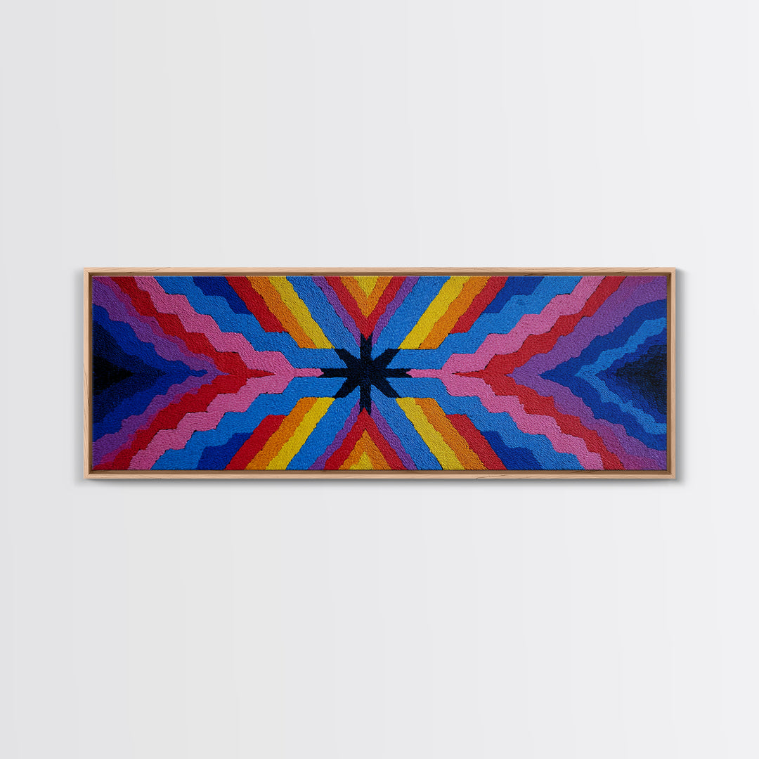 Rainbow Zigzag Kaleidoscope Wall Art, Colorful 70s Retro Poster, Geometric Abstract Art Print, Groovy MCM Living Room Decor
