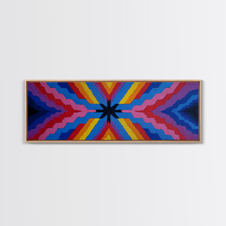Rainbow Zigzag Kaleidoscope Wall Art, Colorful 70s Retro Poster, Geometric Abstract Art Print, Groovy MCM Living Room Decor